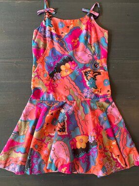 🌈✨ Vintage Psychedelic Mini Dress – Anthony Allan Inc. – 60s/70s Mod Vibes - S